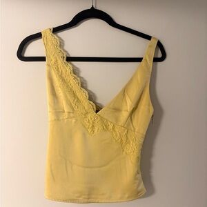 White Fox Boutique Yellow Lace Satin Tank